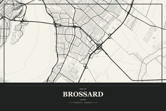 Brossard, Canada City Map Aluminum Sign in Museum Plaque style