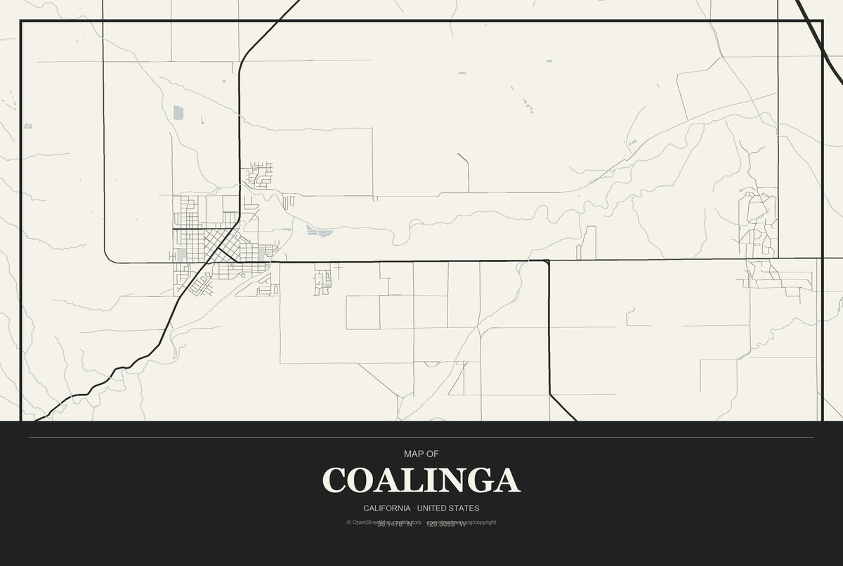 Coalinga, California City Map Aluminum Sign in Museum Plaque style