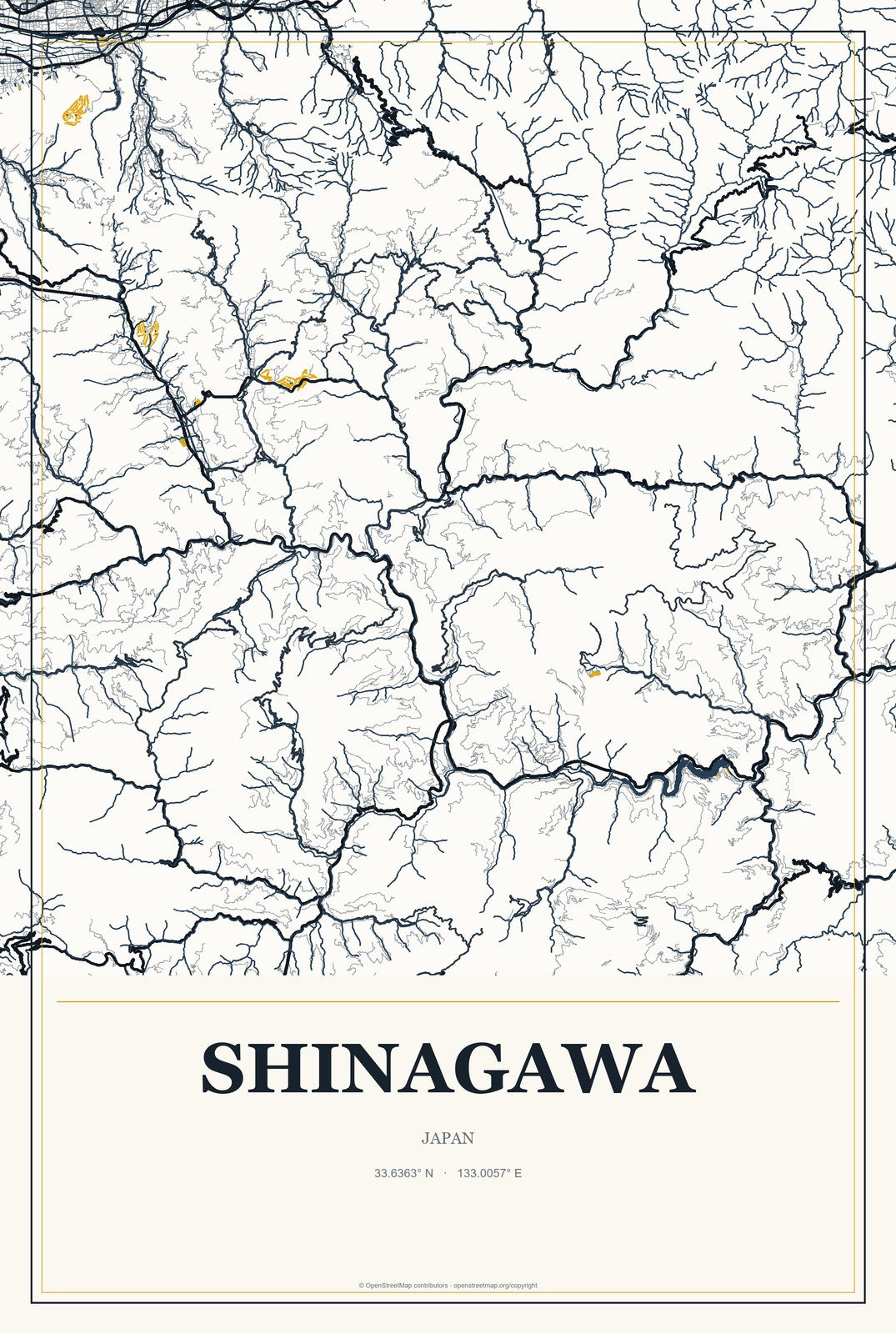 Shinagawa, Japan City Map Aluminum Sign in Citrine Modern style
