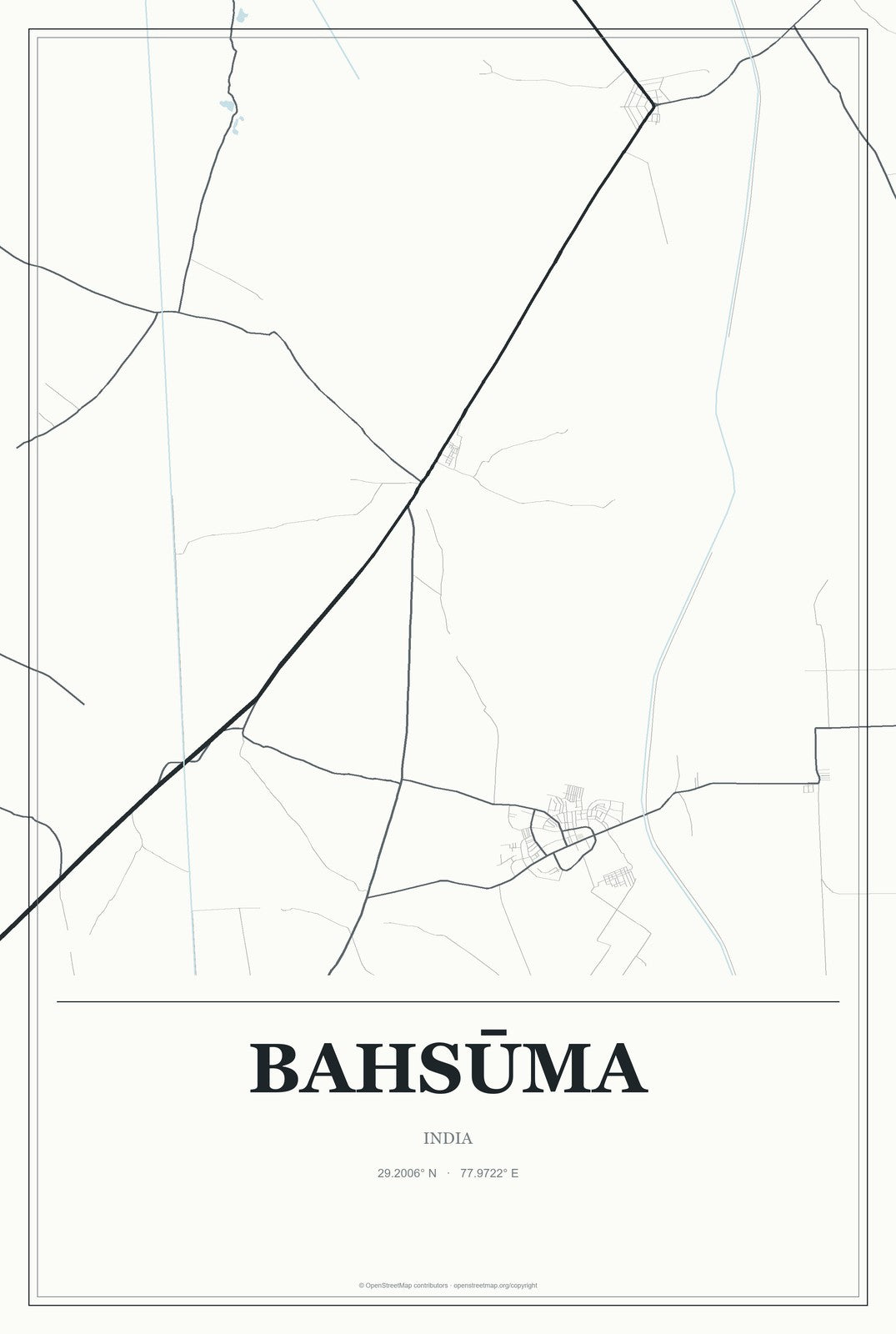 Bahsūma, India City Map Aluminum Sign in Gallery Air style