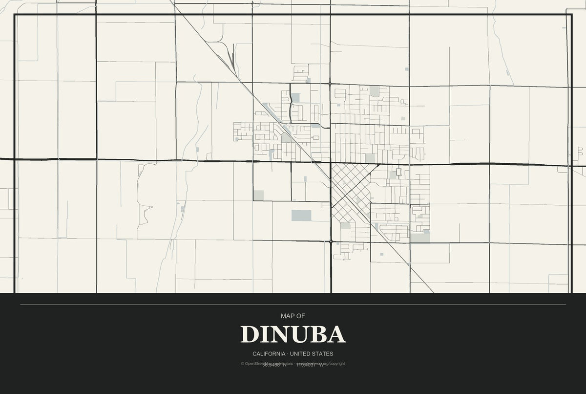 Dinuba, California City Map Aluminum Sign in Museum Plaque style