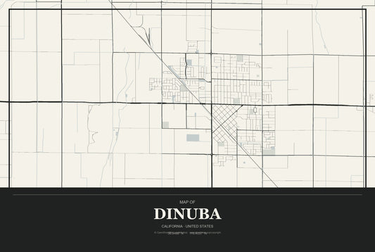 Dinuba, California City Map Aluminum Sign in Museum Plaque style