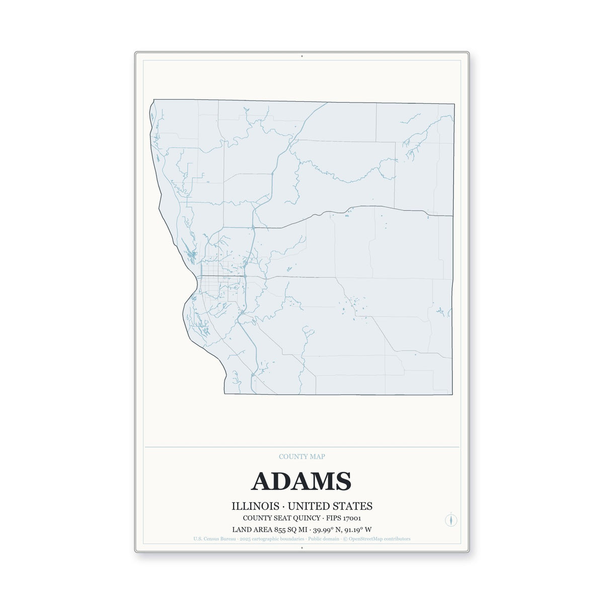 Adams County, Illinois Map Aluminum Sign in Gallery Air style