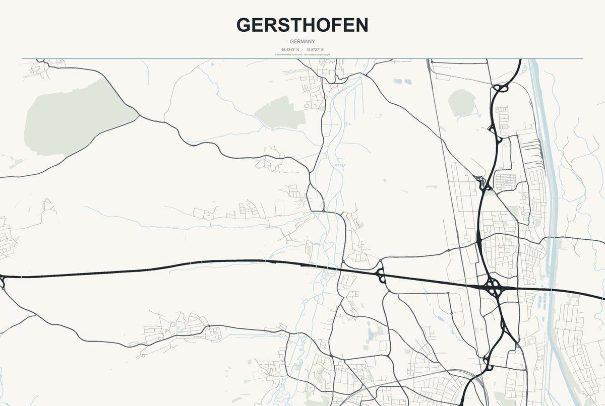 Gersthofen, Germany City Map Aluminum Sign in Headline Atlas style