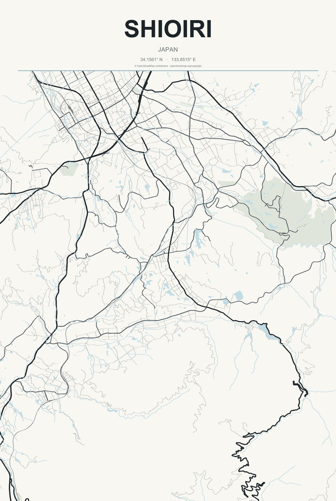 Shioiri, Japan City Map Aluminum Sign in Headline Atlas style