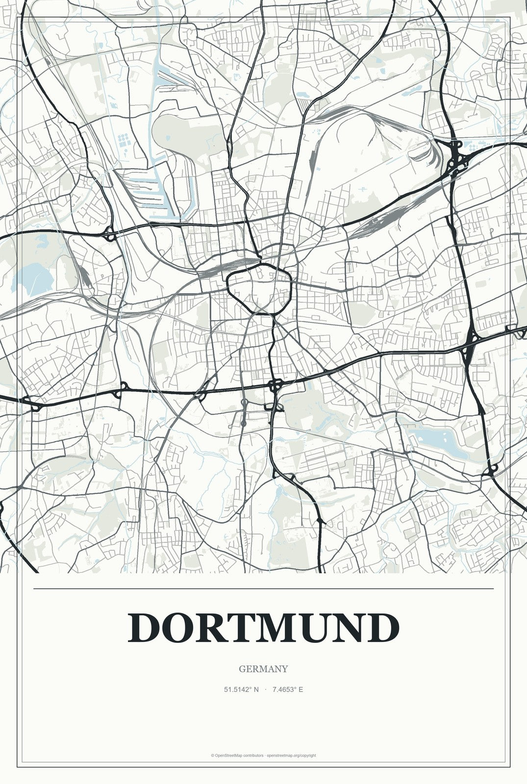 Dortmund, Germany City Map Aluminum Sign in Gallery Air style