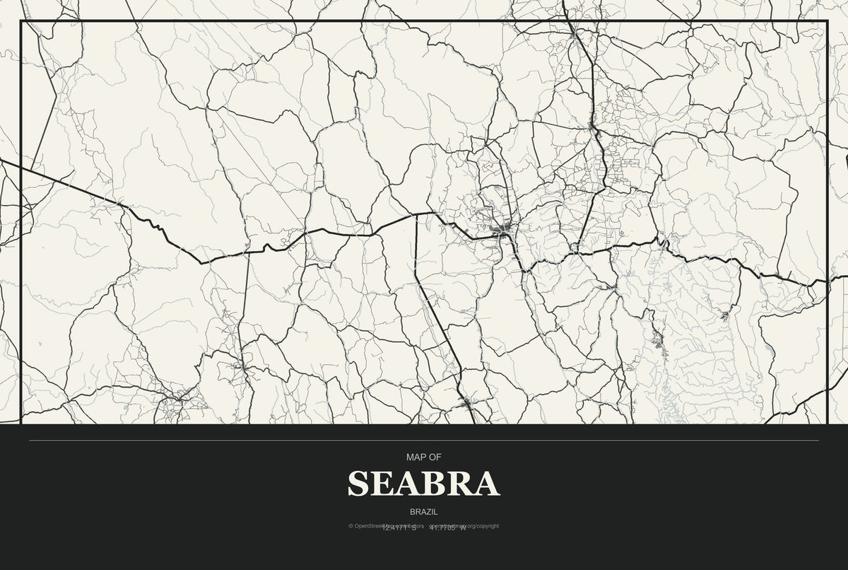 Seabra, Brazil City Map Aluminum Sign in Museum Plaque style