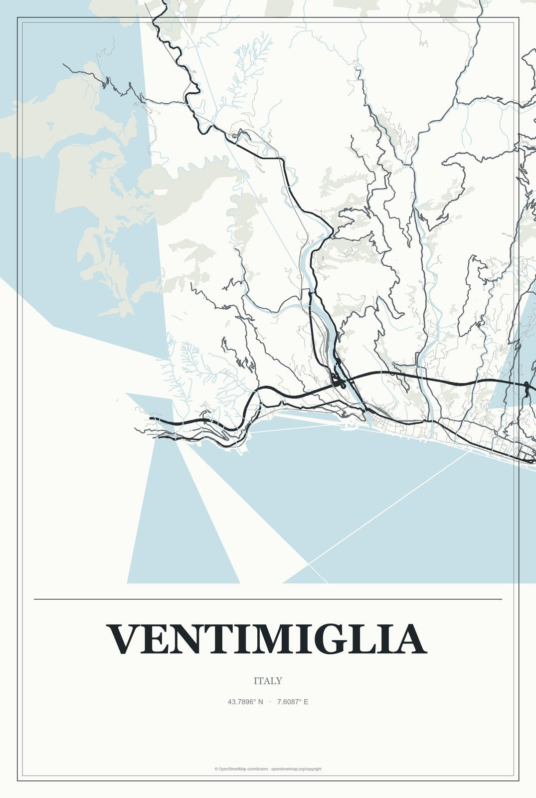 Ventimiglia, Italy City Map Aluminum Sign in Gallery Air style