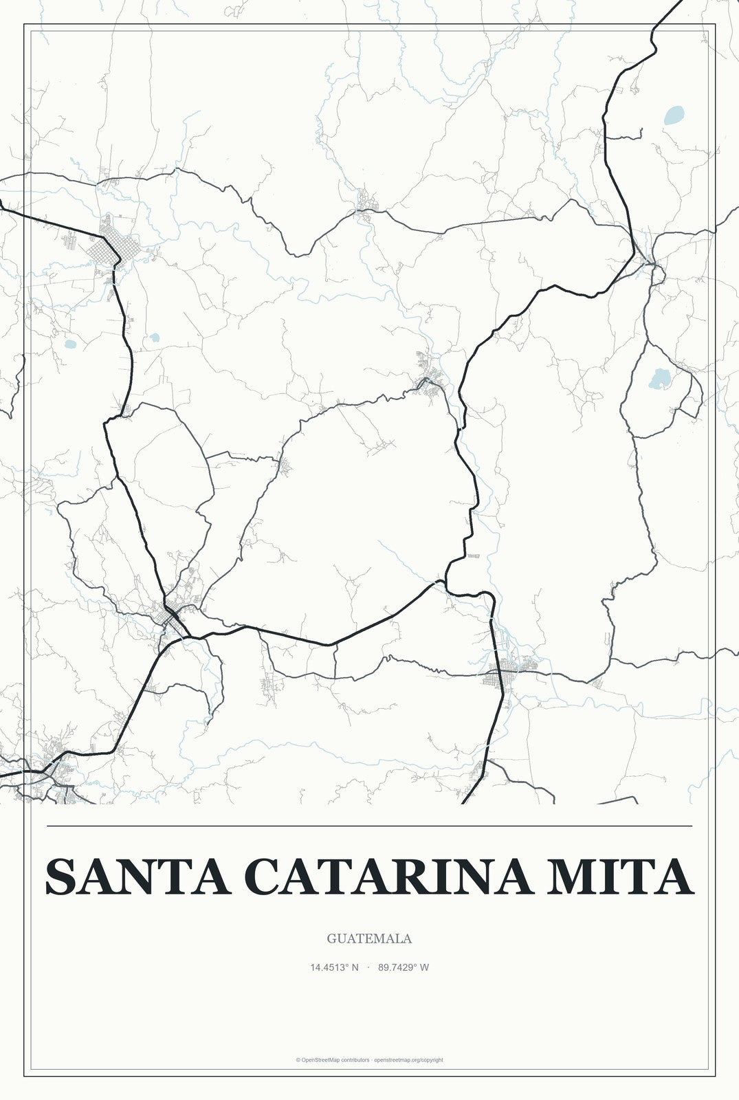 Santa Catarina Mita, Guatemala City Map Aluminum Sign in Gallery Air style