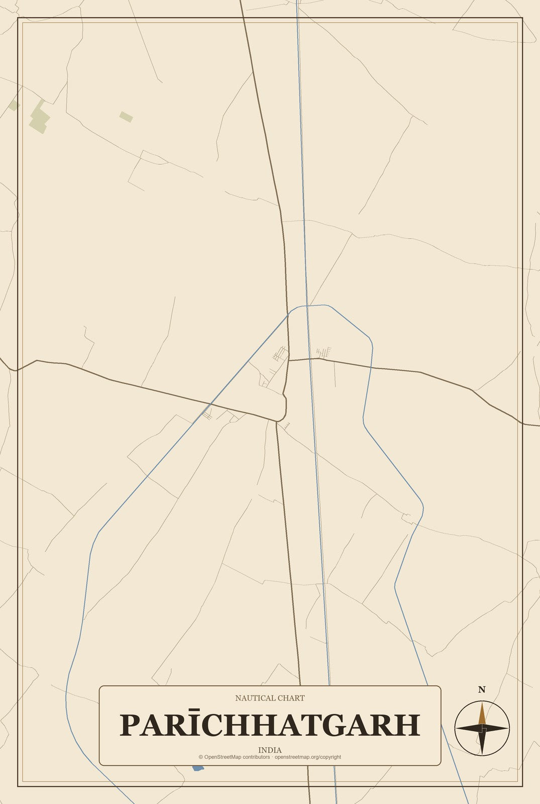 Parīchhatgarh, India City Map Aluminum Sign in Heritage Nautical style