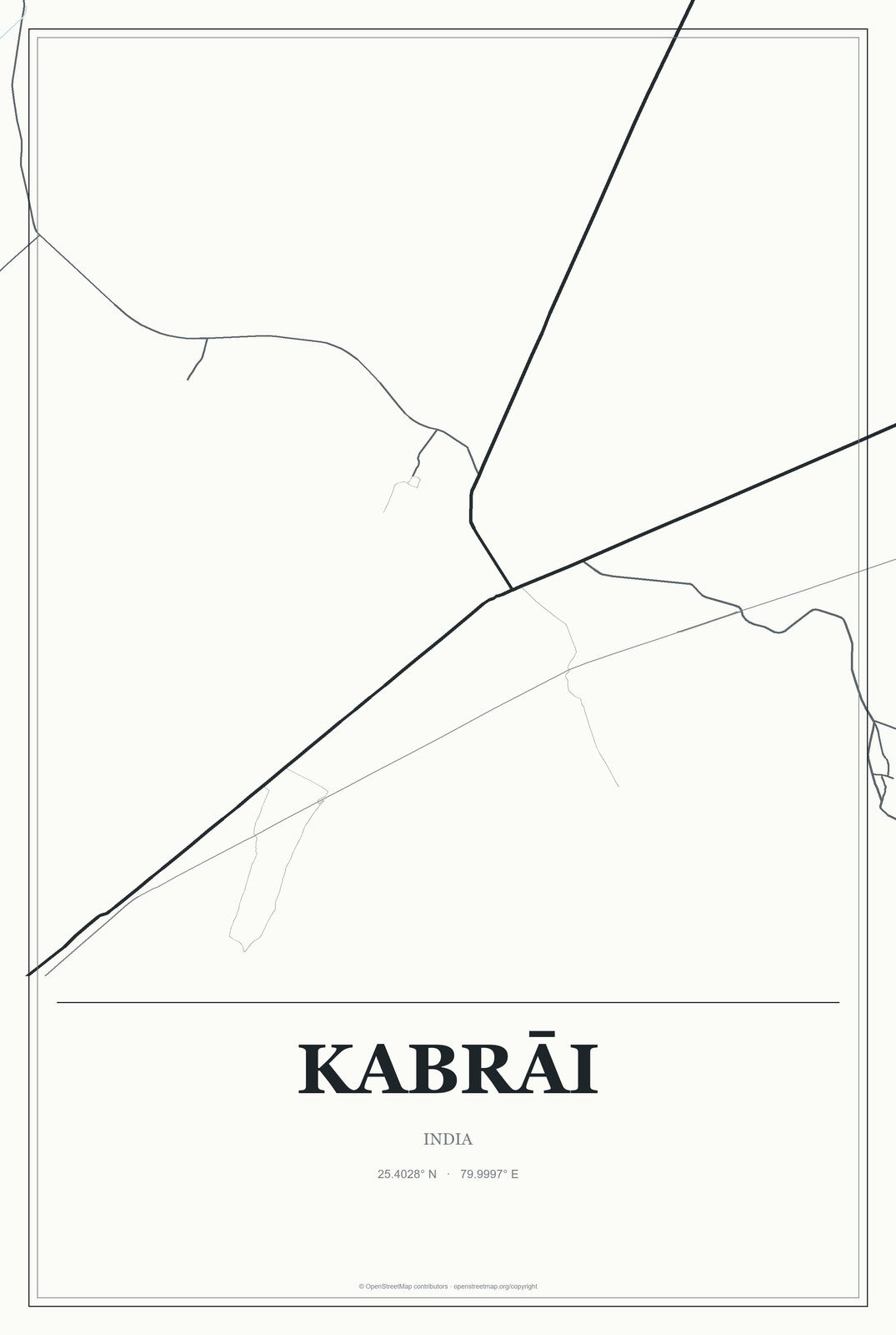 Kabrāi, India City Map Aluminum Sign in Gallery Air style