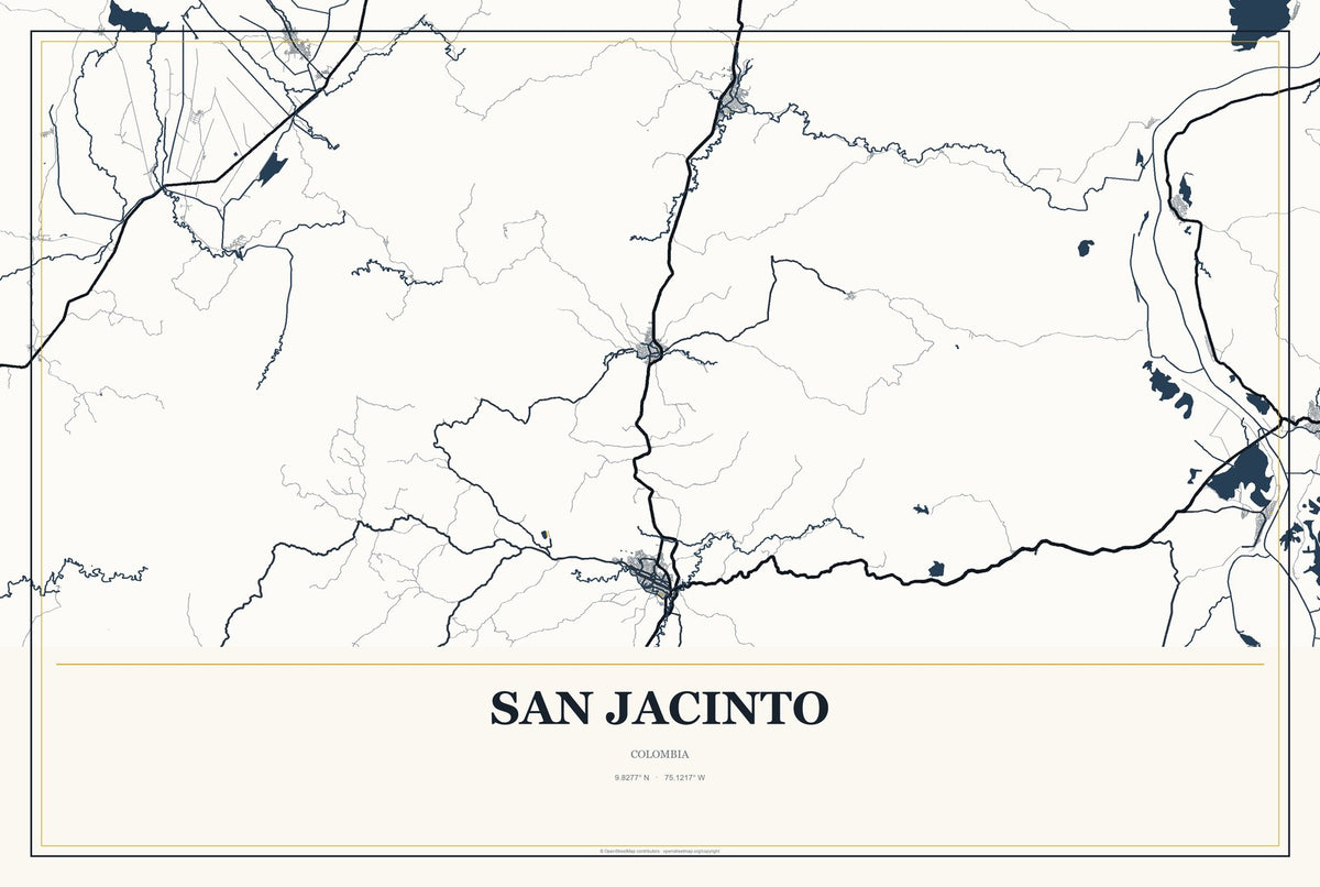 San Jacinto, Colombia City Map Aluminum Sign in Citrine Modern style