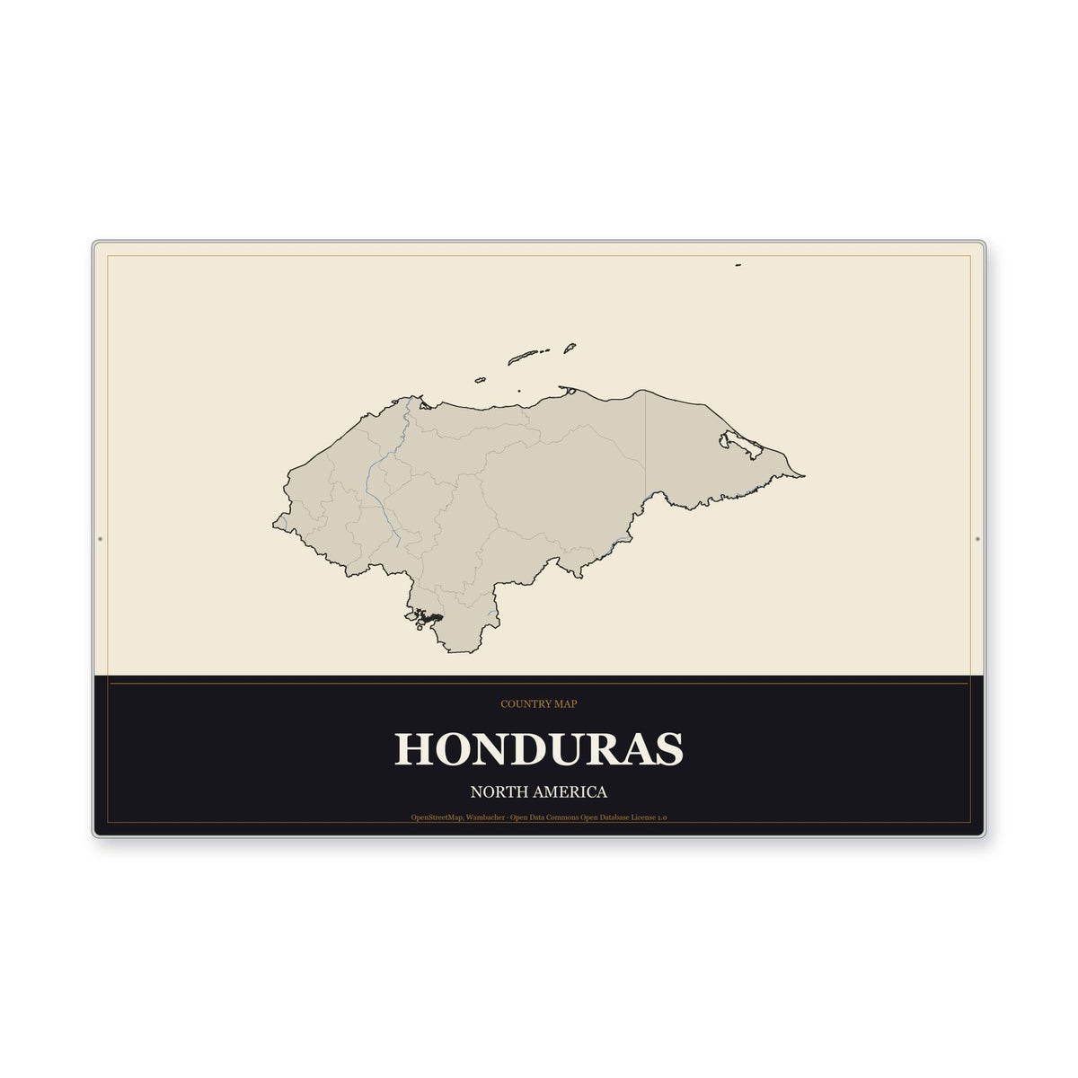 Honduras Country Map Aluminum Sign in Museum Plaque style