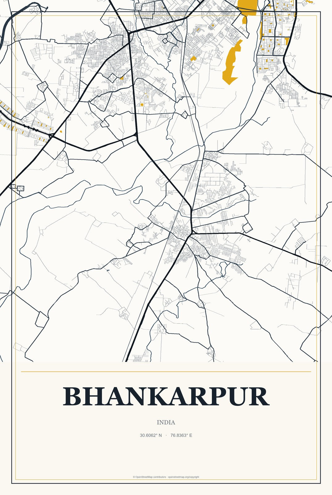 Bhankarpur, India City Map Aluminum Sign in Citrine Modern style