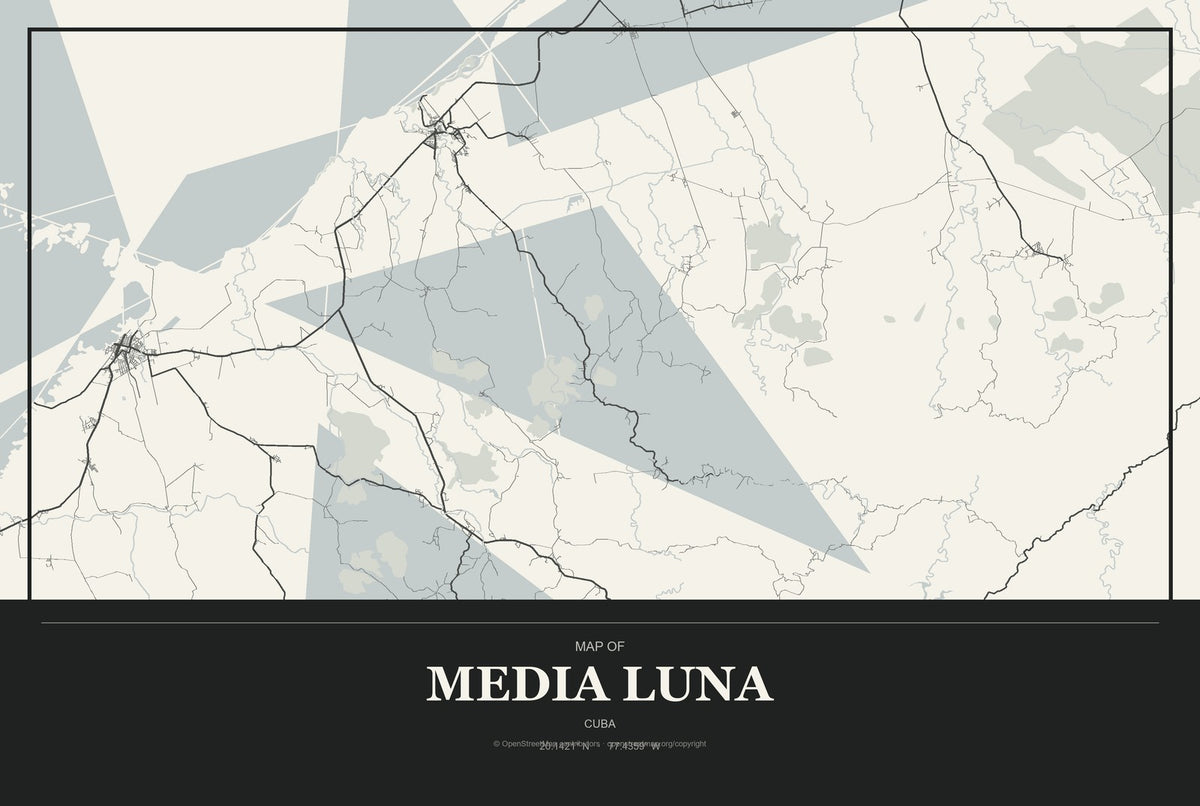 Media Luna, Cuba City Map Aluminum Sign in Museum Plaque style