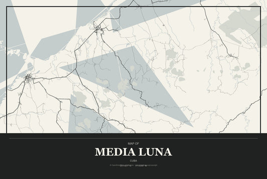 Media Luna, Cuba City Map Aluminum Sign in Museum Plaque style