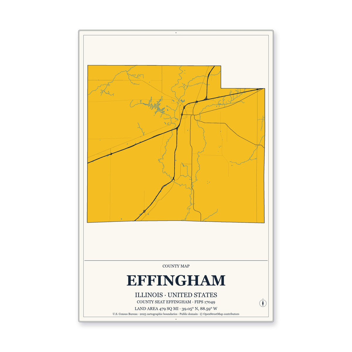 Effingham County, Illinois Map Aluminum Sign in Citrine Modern style