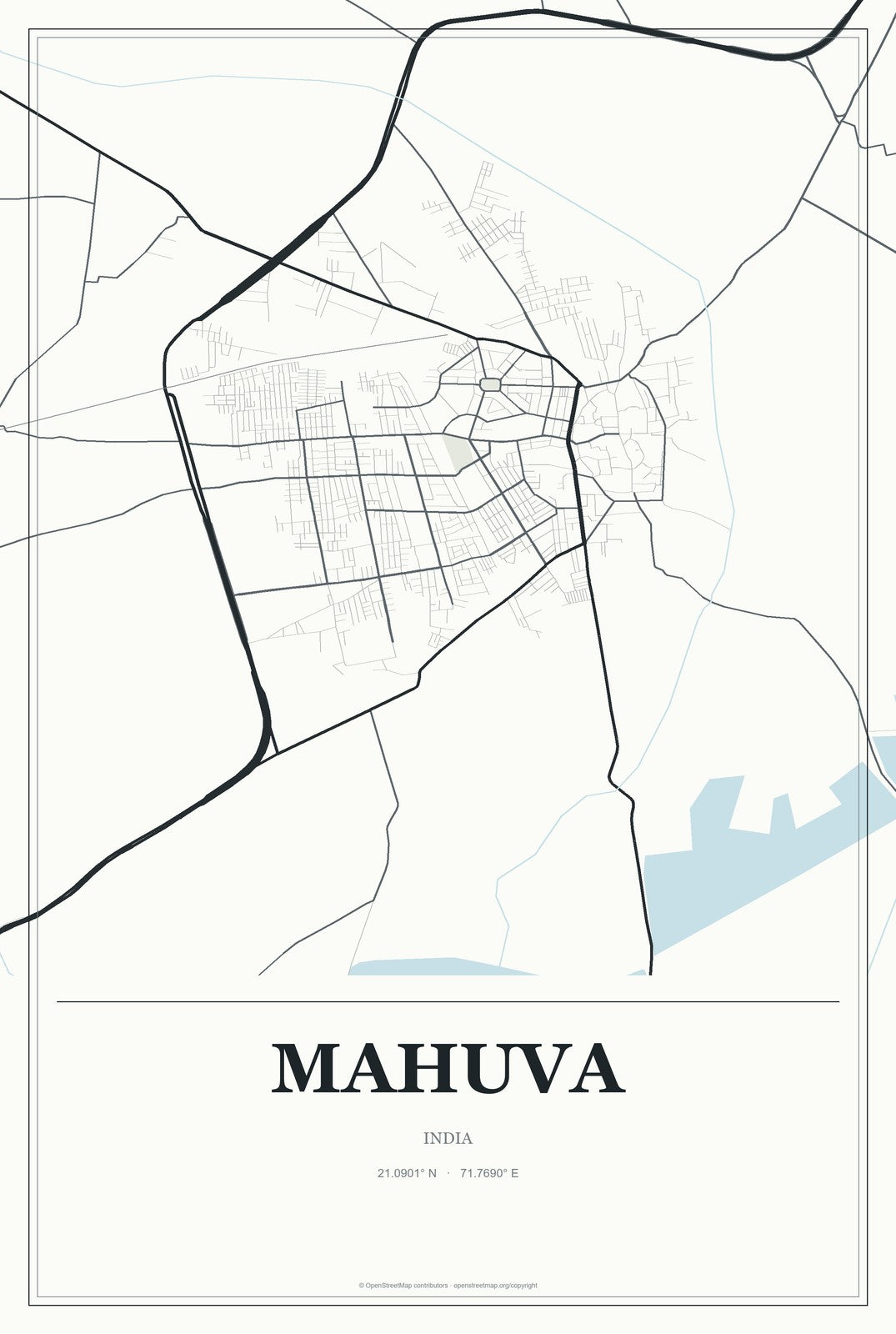 Mahuva, India City Map Aluminum Sign in Gallery Air style