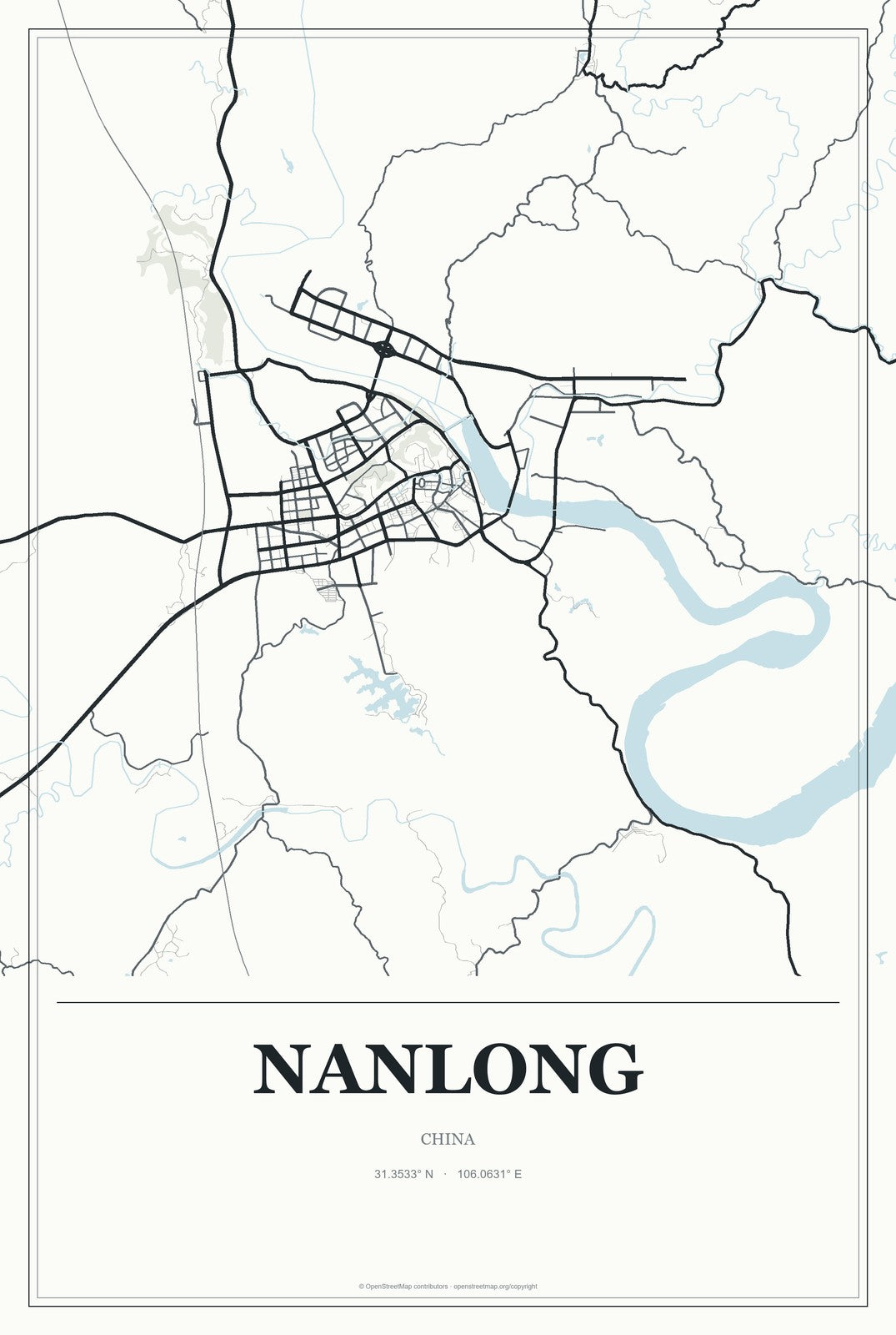 Nanlong, China City Map Aluminum Sign in Gallery Air style