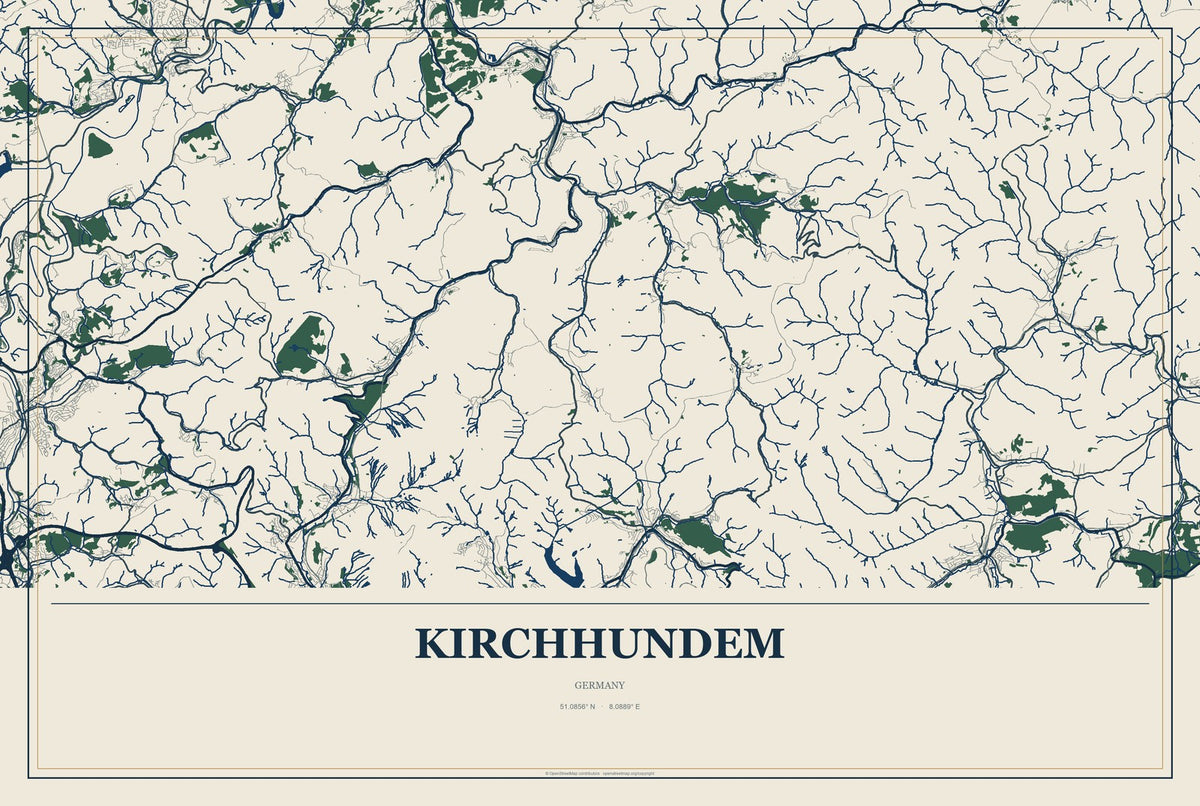 Kirchhundem, Germany City Map Aluminum Sign in Coastal Cutout style