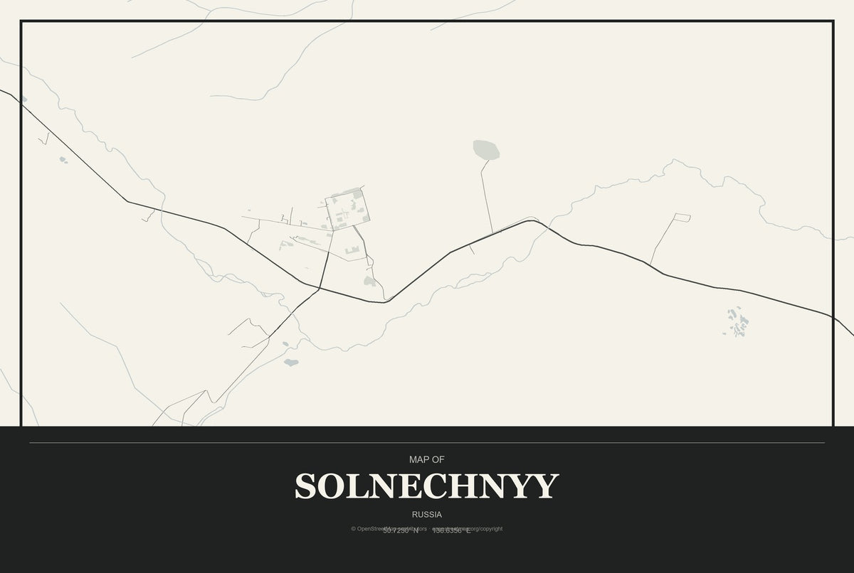 Solnechnyy, Russia City Map Aluminum Sign in Museum Plaque style