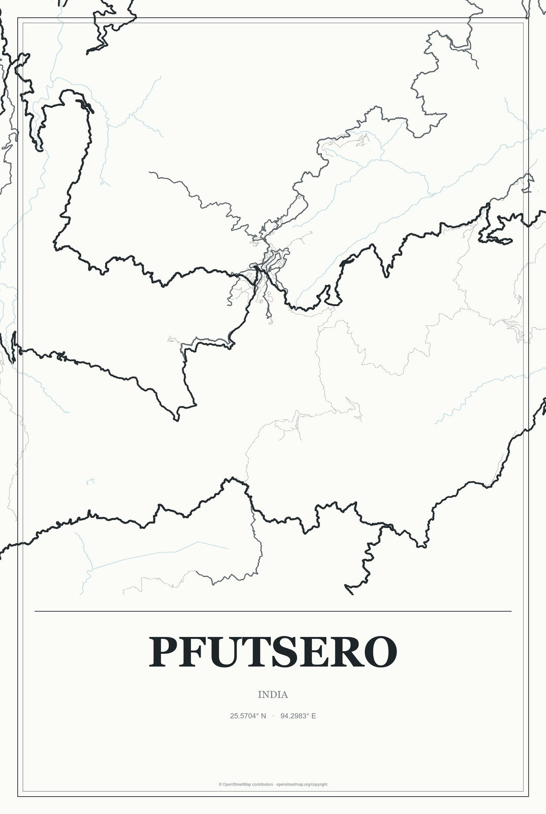 Pfutsero, India City Map Aluminum Sign in Gallery Air style