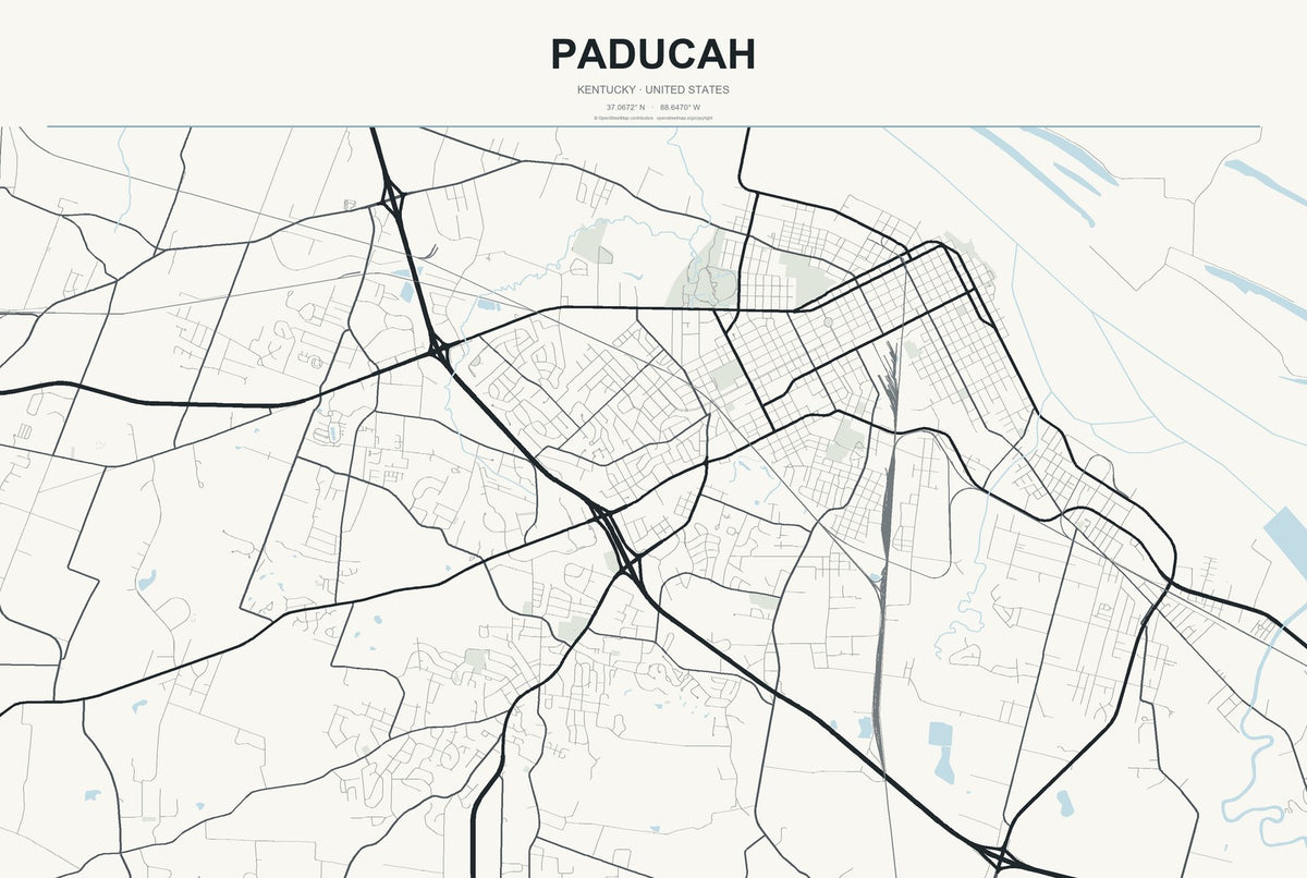 Paducah, Kentucky City Map Aluminum Sign in Headline Atlas style