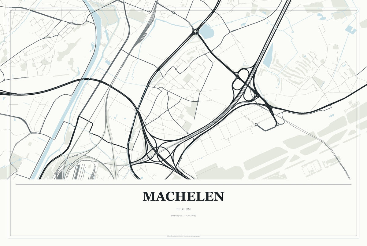 Machelen, Belgium City Map Aluminum Sign in Gallery Air style