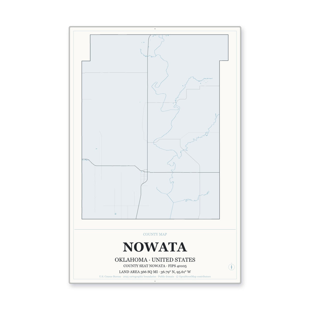 Nowata County, Oklahoma Map Aluminum Sign in Gallery Air style