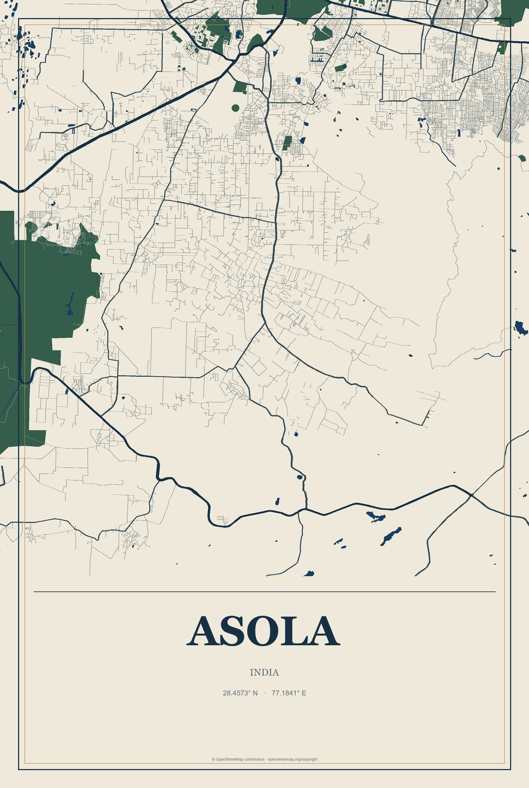 Asola, India City Map Aluminum Sign in Coastal Cutout style