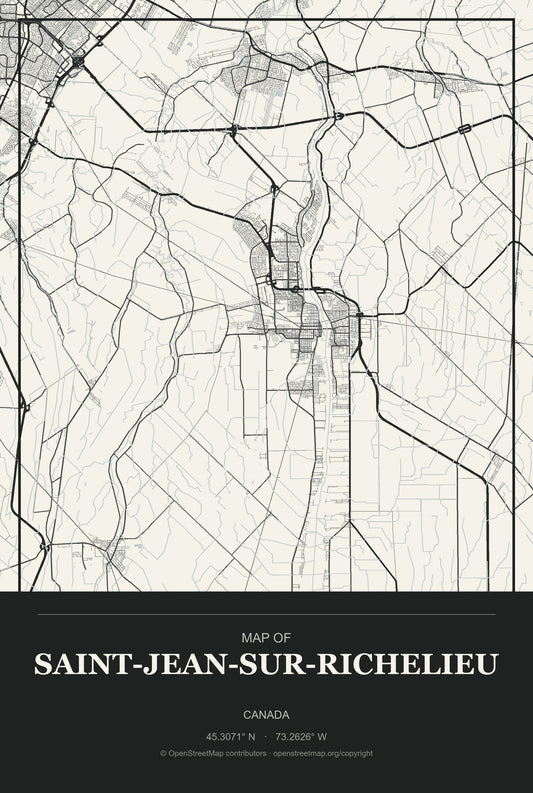 Saint-Jean-sur-Richelieu, Canada City Map Aluminum Sign in Museum Plaque style