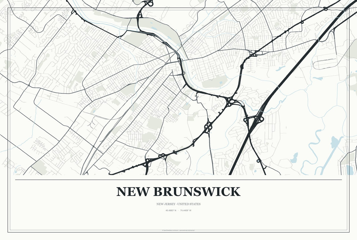 New Brunswick, New Jersey City Map Aluminum Sign in Gallery Air style