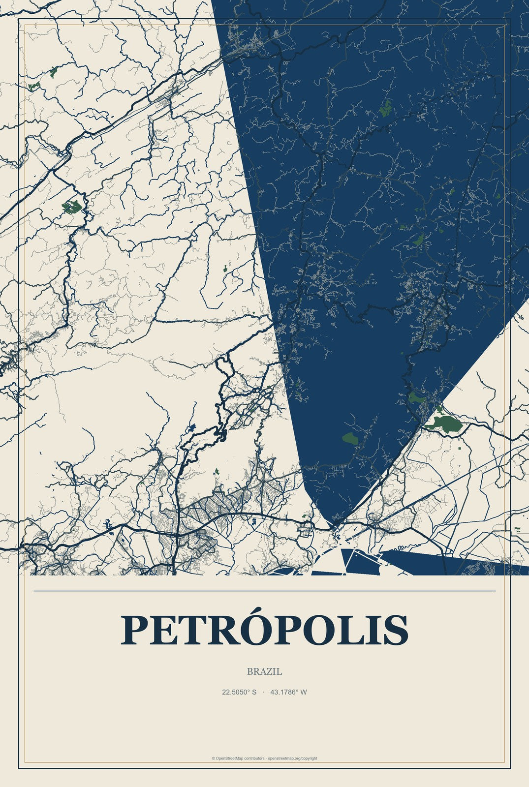 Petrópolis, Brazil City Map Aluminum Sign in Coastal Cutout style