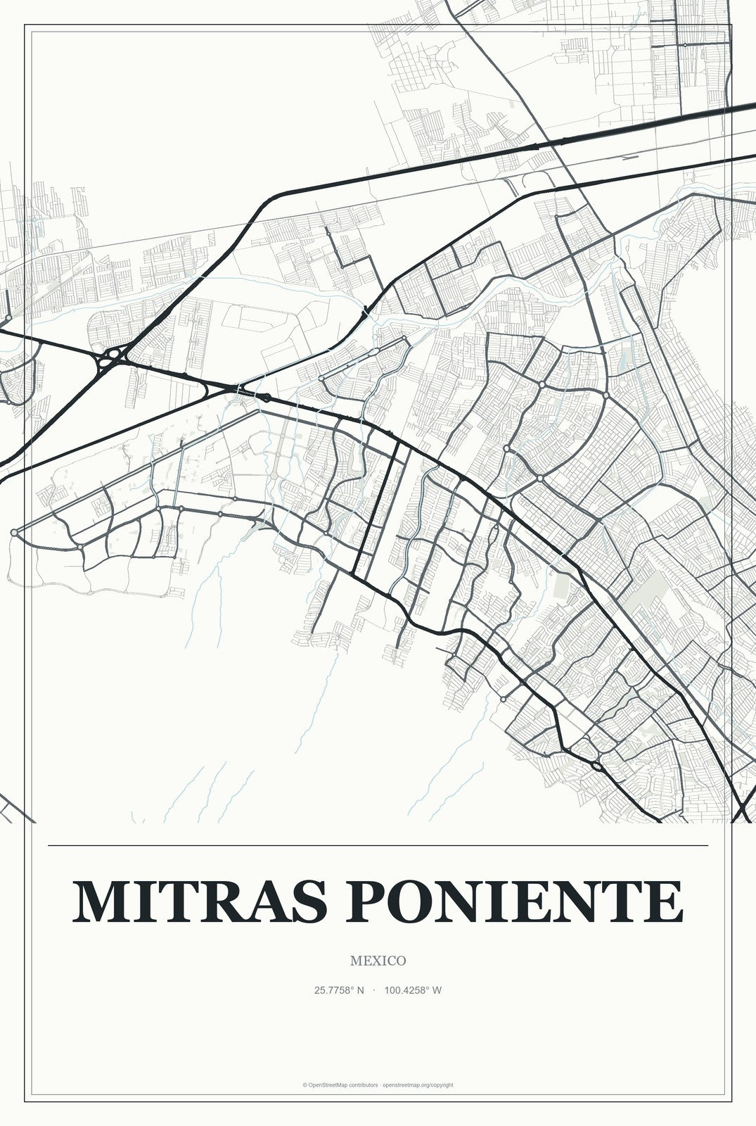Mitras Poniente, Mexico City Map Aluminum Sign in Gallery Air style