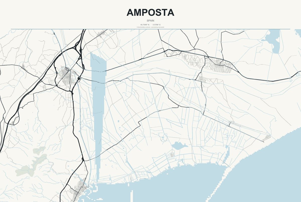Amposta, Spain City Map Aluminum Sign in Headline Atlas style