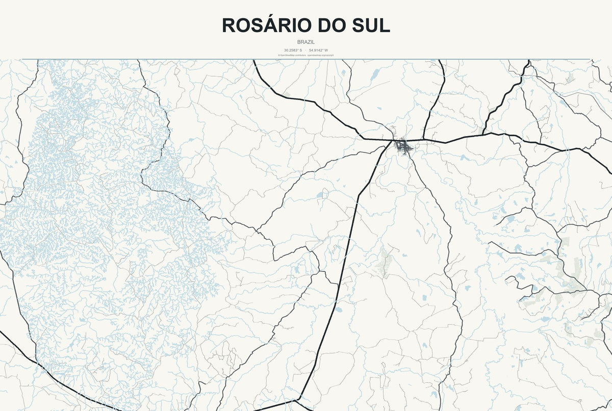 Rosário do Sul, Brazil City Map Aluminum Sign in Headline Atlas style