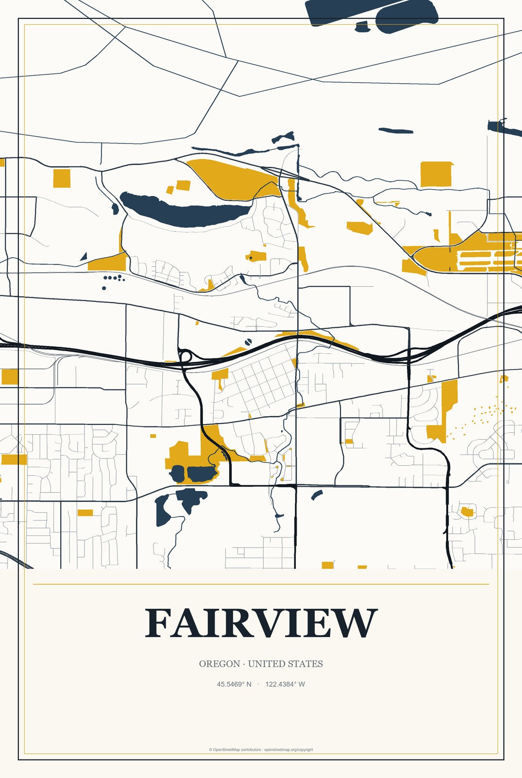 Fairview, Oregon City Map Aluminum Sign in Citrine Modern style