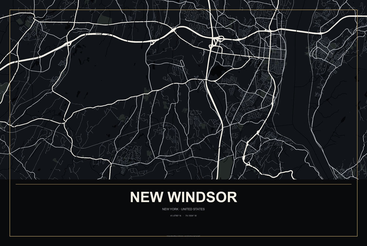 New Windsor, New York City Map Aluminum Sign in Metropolitan Noir style