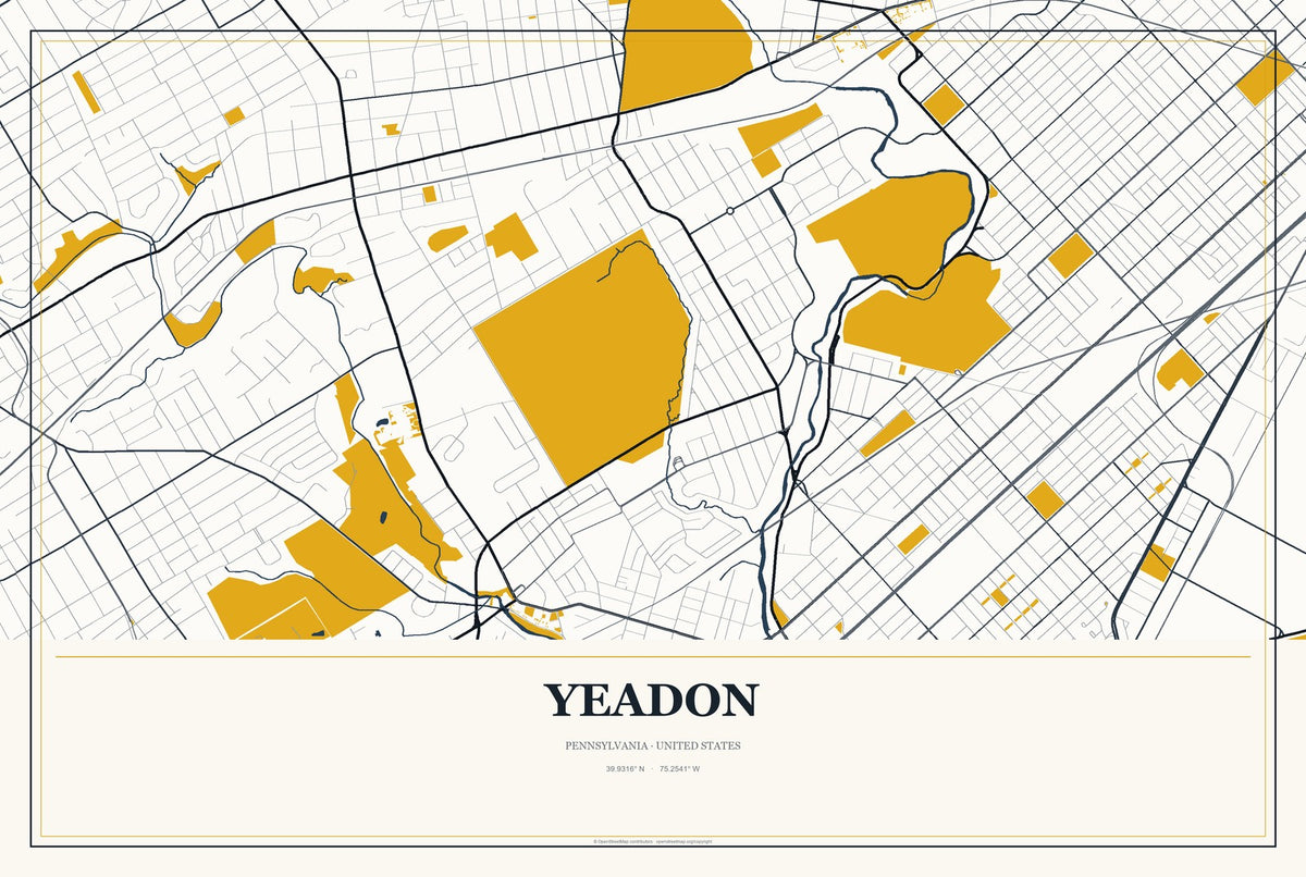 Yeadon, Pennsylvania City Map Aluminum Sign in Citrine Modern style
