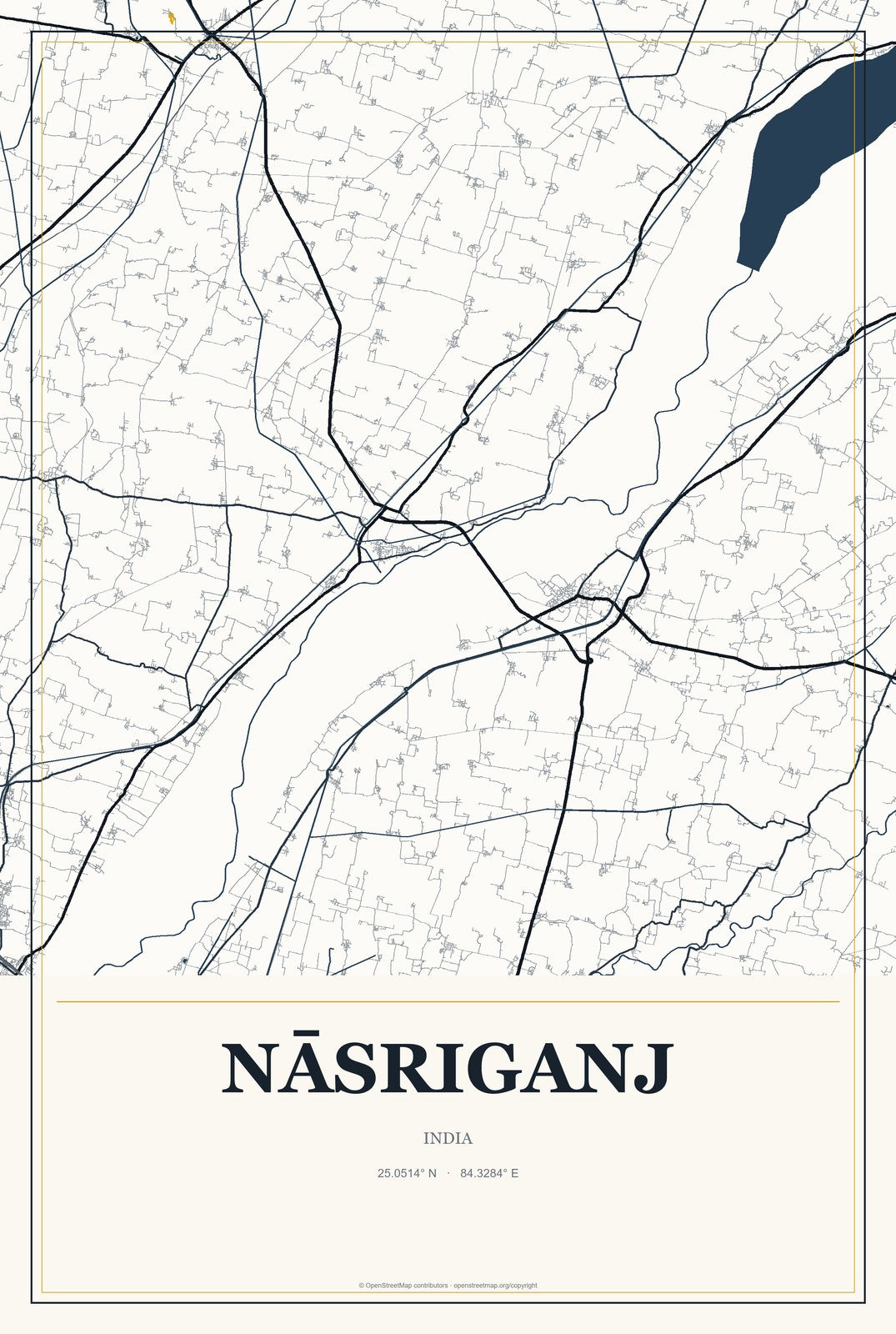 Nāsriganj, India City Map Aluminum Sign in Citrine Modern style