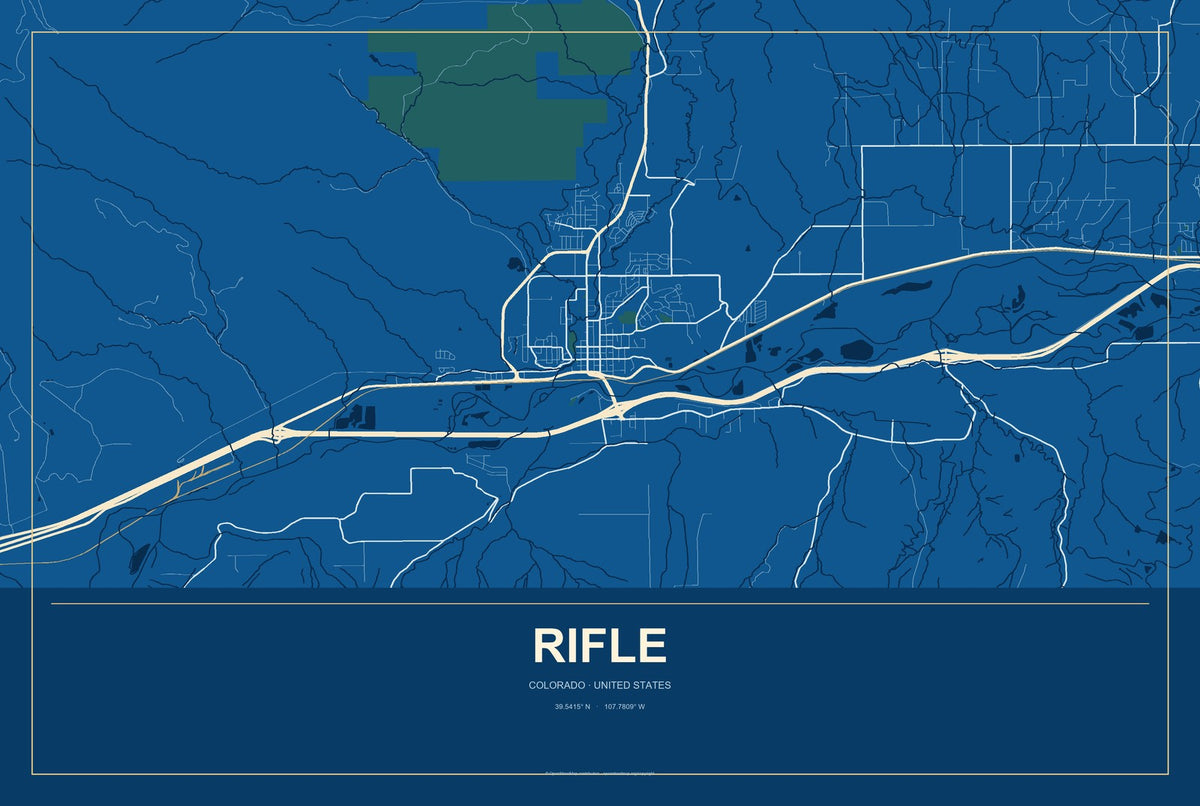 Rifle, Colorado City Map Aluminum Sign in Harbor Cobalt style