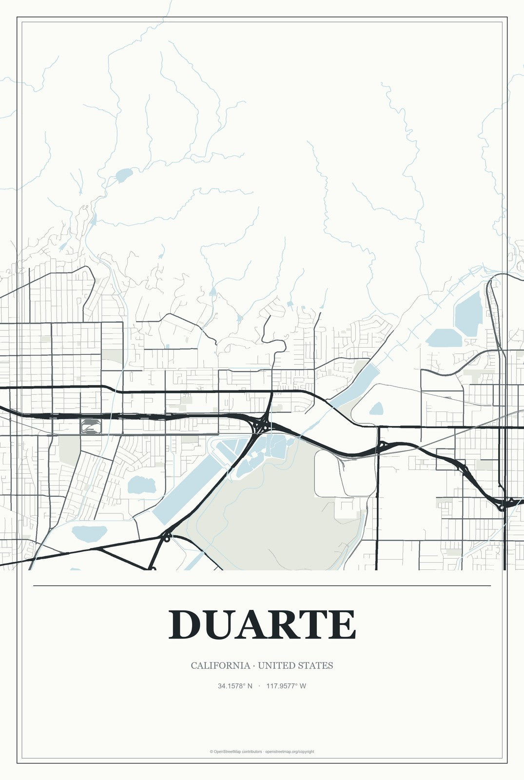 Duarte, California City Map Aluminum Sign in Gallery Air style