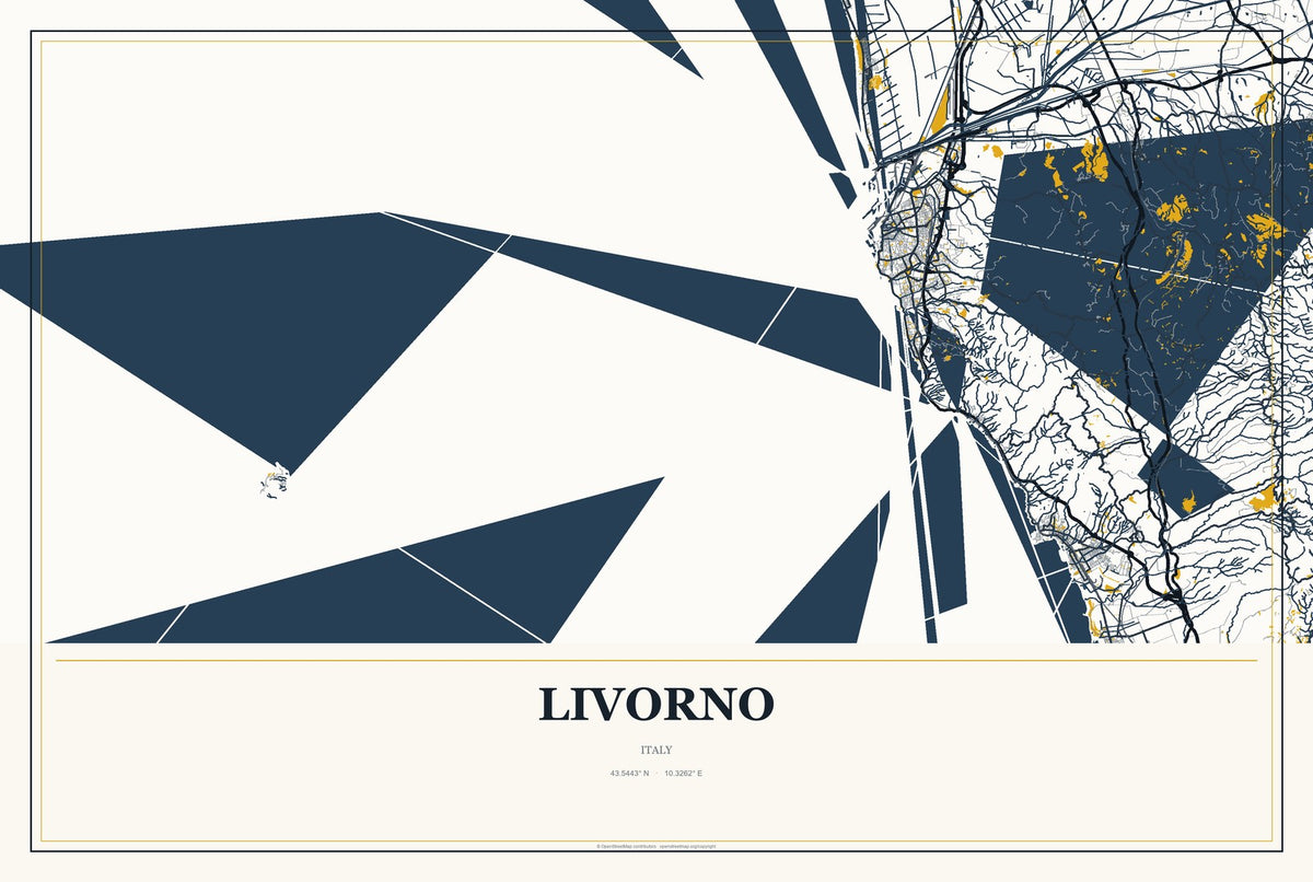 Livorno, Italy City Map Aluminum Sign in Citrine Modern style