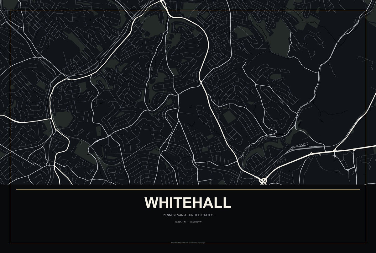 Whitehall, Pennsylvania City Map Aluminum Sign in Metropolitan Noir style
