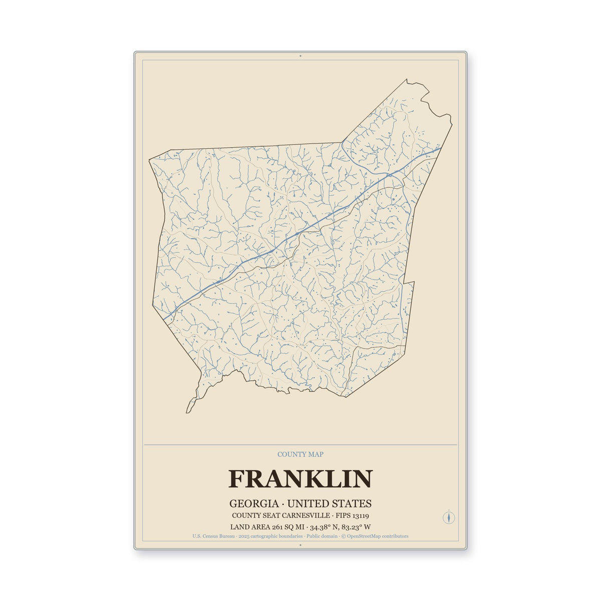 Franklin County, Georgia Map Aluminum Sign in Heritage Nautical style