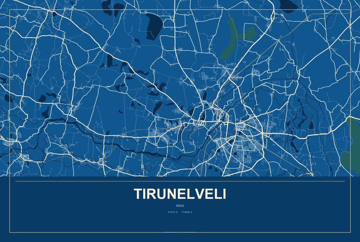 Tirunelveli, India City Map Aluminum Sign in Harbor Cobalt style