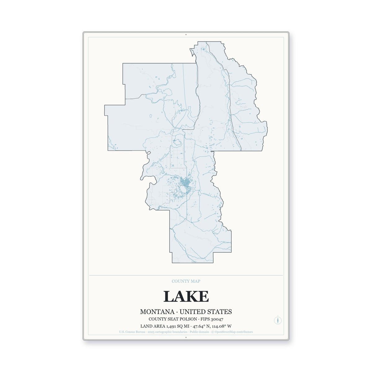 Lake County, Montana Map Aluminum Sign in Gallery Air style