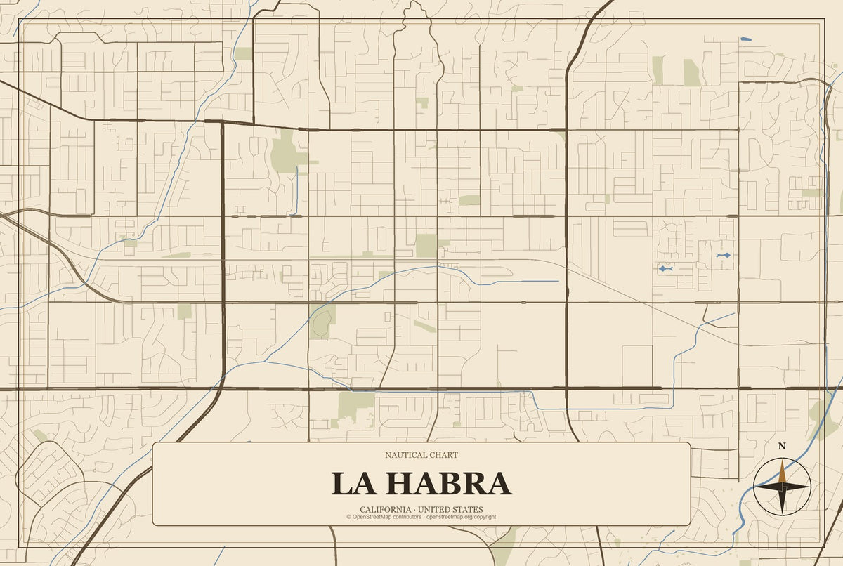 La Habra, California City Map Aluminum Sign in Heritage Nautical style