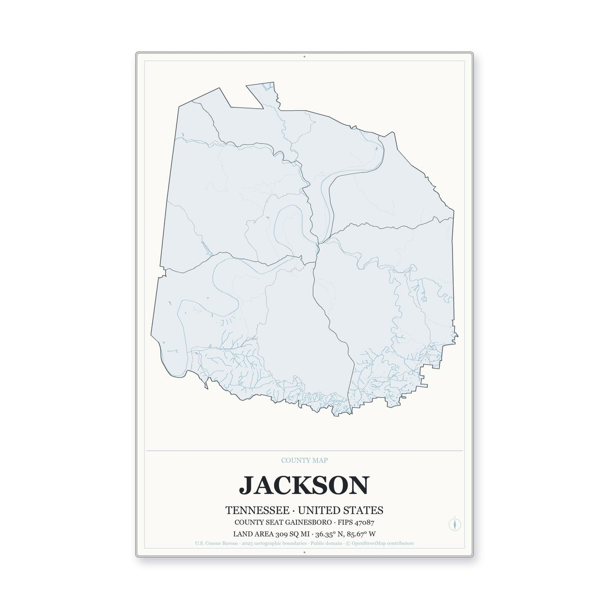 Jackson County, Tennessee Map Aluminum Sign in Gallery Air style