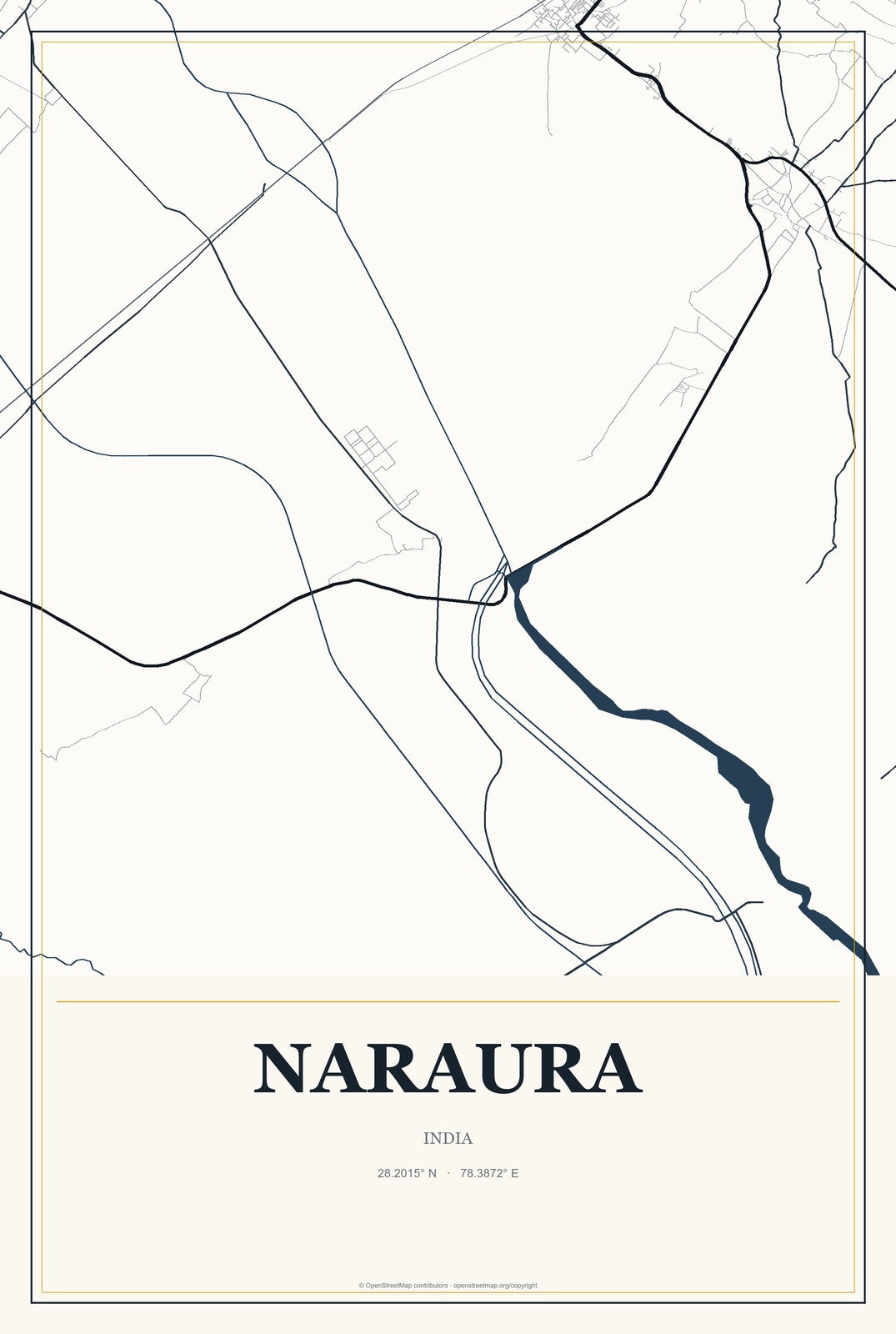 Naraura, India City Map Aluminum Sign in Citrine Modern style